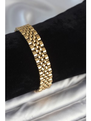 Zenvia 316L Çelik 12 mm Kalınlıkta Gold Renkli Erkek Bileklik - TJ-EB3779
