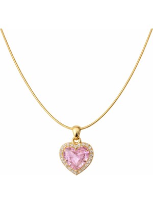 Livaz Accessories Çelik Kadın Gold Ortası Taşlı Kolye