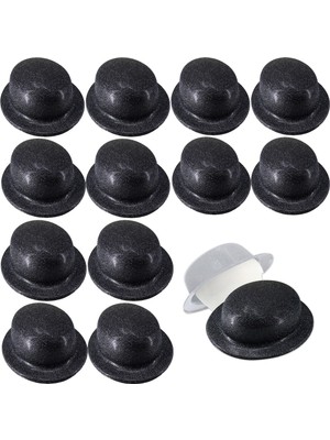 Zenvia Siyah Renk Simli Melon Yuvarlak Parti Şapkası 12 Adet