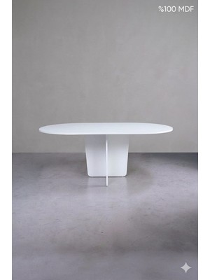 Mobilyacın Oval Salon Yemek Masası Kare Tek Ayak 160X90 -Beyaz