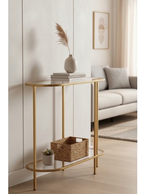 Feyza Design Elips Tasarımlı Kırılmaz Temperli Cam Dresuar - Sarı Renkli