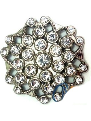 Zenvia Taşlı Yuvarlak Broş, Sandık Süsü 4,5 cm - Nikel, 10 Adet