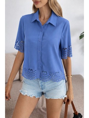 Stelol Kadın Kısa Kollu Yakalı Önden Düğmeli Dubai Gömlek Bluz