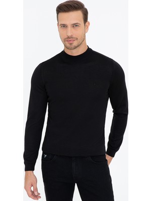 Cacharel Erkek Siyah Slim Fit Çeyrek Balıkçı Yaka Basic Triko Kazak 50237039-VR046