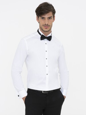Cacharel Erkek Beyaz Slim Fit Smokin Gömlek 50235531-VR013