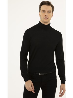 Cacharel Erkek Siyah Slim Fit Balıkçı Yaka Basic Triko Kazak 50227794-VR046