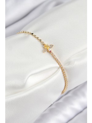 Zenvia Pirinç Zirkon Taşlı Arı Model Ezme Zincir Gold Renk Kadın Bileklik - TJ-BB7595