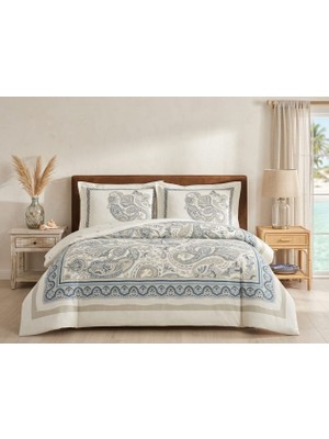 Taç Yeni Sezon Pamuk Saten Çift Kişilik Nevresim Takımı Ivory Mavi