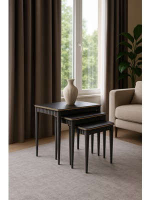 Fami Home | Lodos  Gold Detaylı 3’lü Iç Içe Modern Zigon Sehpa