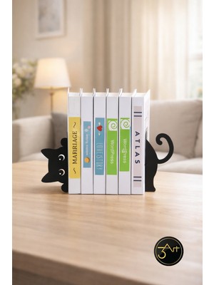 2'li Kedi Kitap Tutucu - Dekoratif Kitap Desteği - Kaymaz Ofis & Ev Raf Organizer
