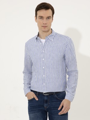 Cacharel Erkek Mavi Slim Fit %100 Keten Gömlek 50247988-VR036