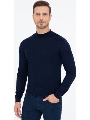 Cacharel Erkek Lacivert Slim Fit Çeyrek Balıkçı Yaka Basic Triko Kazak 50237039-VR033