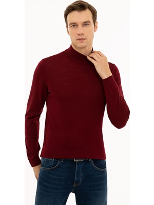 Cacharel Erkek Bordo Slim Fit Yarım Balıkçı Basic Triko Kazak 50229754-VR014