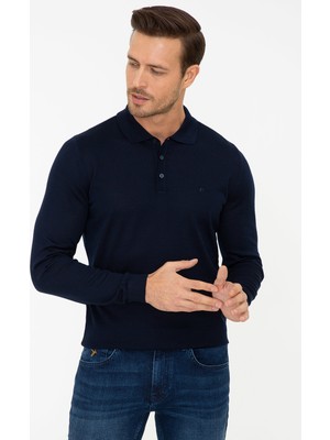 Cacharel Erkek Lacivert Slim Fit Polo Yaka Basic Triko Kazak 50237054-VR033