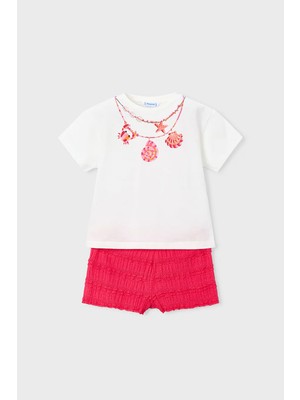 Mayoral Kız Çocuk Deniz Temalı T-Shirt ve Fırfırlı Şort Takımı - Pembe