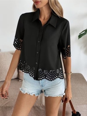 Stelol Kadın Kısa Kollu Yakalı Önden Düğmeli Dubai Gömlek Bluz