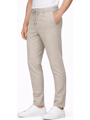 Yazı Erkek Slim Fit Dar Kesim Beli Bağlamalı Yan Cepli Casual Jogger Pantolon