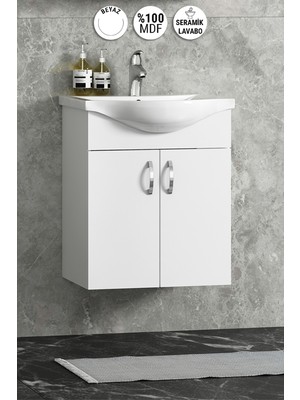 Özceden Yıldız 50 cm Beyaz Mdf Seramik Lavabolu Asma Alt Banyo Dolabı