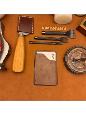 Bi Deri Bideri Kybele Hakiki Deri Yapışkanlı Kartlık Kahverengi