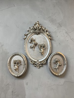 Peramari Dekoratif Polyester Üçlü Duvara Asmalı Melek Tablo Gümüş Eskitme