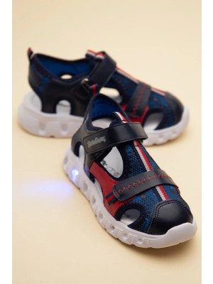 Dilimler Ayakkabı Şirinbebe Ortopedik Erkek Çocuk Sandalet Lacivert Işıklı Taban Cırtlı Önü Kapalı