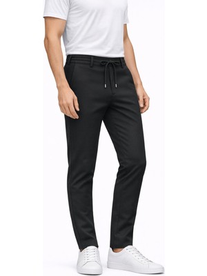 Yazı Erkek Slim Fit Dar Kesim Beli Bağlamalı Yan Cepli Casual Jogger Pantolon