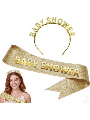 Süsle Bebek ve Parti Baby Shower Taç ve Kuşak Seti - Altın