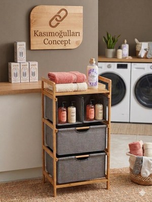 Aaa Kasımoğulları Concept Doğal Bambu 3 Çekmeceli Çamaşır Düzenleyici ve Havlu Standı 90X43 cm Antrasit