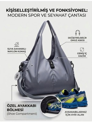 VB Collection Kadın Spor ve Seyahat Çantası Su Geçirmez Naylon Ayakkabı Bölmeli Geniş Hacimli Fitness Omuz Çantası