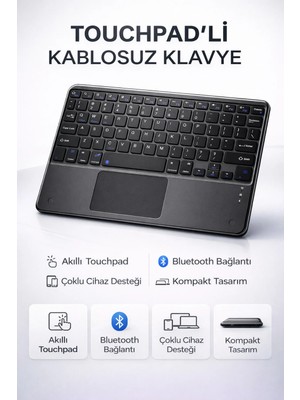 Omaze Kablosuz Klavye Touchpadli Bluetooth Bağlantılı Sessiz Tuş ve Ev - Ofis Kullanımı İçin Ultra İnce Tasarım
