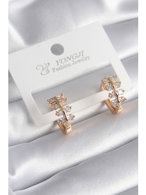 Zenvia Pirinç Gold Renk Zirkon Taşlı Kadın Küpe - TJ-BKP8356