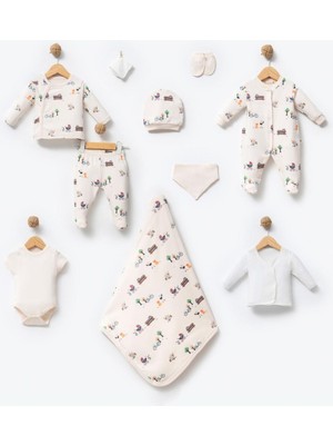 HaanBebe Sevimli Hayvan ve Doğa Figürlü Unisex Bebek Hastane Çıkışı - %100 Pamuklu 10’lu Set