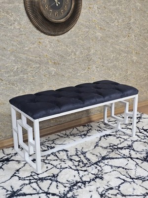 Sevinç Mobilya Beyaz Boyalı Içi Kareli Diktörtgen 100 cm x 40 cm Oturak Puf - Bench - Makyaj Oturağı - Oturak