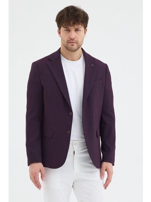 Frappoli Tussio Erkek Bordo Poliviskon Kumaşlı Slim Fit Kendinden Mendilli Mono Yaka Spor Blazer Ceket