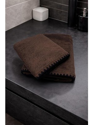 Türkühome Siyah Istiridye Dikişli %100 Pamuk Yumuşak Dokulu Yüksek Su Emici 2'li Banyo Havlu SETI|50X90-70X130