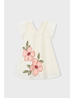 Mayoral Kız Çocuk Keten Karışımlı Çiçekli Elbise - Bej