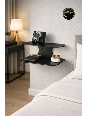 Raf & Komodin - Modern Siyah Duvar Rafı - Telefon, Kitap ve Dekoratif Raf