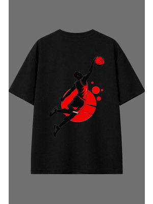 Vsrn Basketbolcu 1 Tasarım Arka Baskılı Siyah Oversize T Shirt
