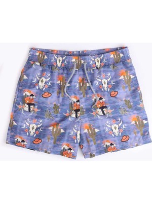 Ayyıldız 1845-SS Erkek Mavi Turuncu Desenli Deniz Şortu