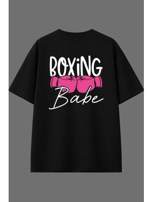 Vsrn Boxing Baby Tasarım Arka Baskılı Siyah Oversize T Shirt