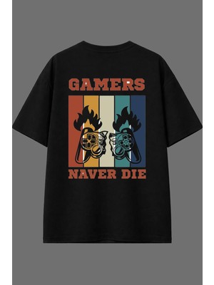 Vsrn Gamer Tasarım Arka Baskılı Siyah Oversize T Shirt