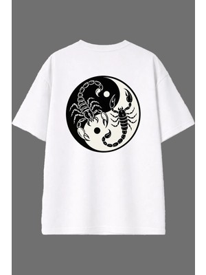 Vsrn Akrep Samuray Tasarım Arka Baskılı Beyaz Oversize T Shirt