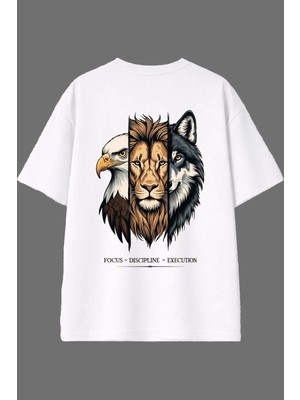 Vsrn Disiplin Tasarım Arka Baskılı Beyaz Oversize T Shirt