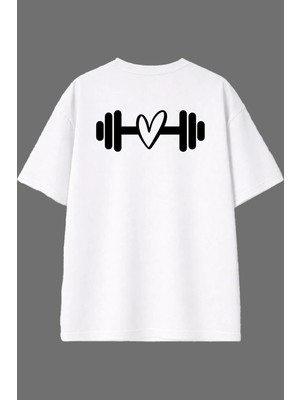 Vsrn Halter Tasarım Arka Baskılı Beyaz Oversize T Shirt