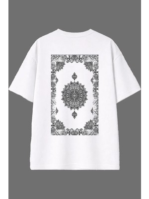 Vsrn Kaotik Desenler Tasarım Arka Baskılı Beyaz Oversize T Shirt