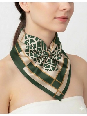 Tarzını Seç Yeşil Mozaik Zincir Fular / Bandana / Aksesuar 48X48 cm