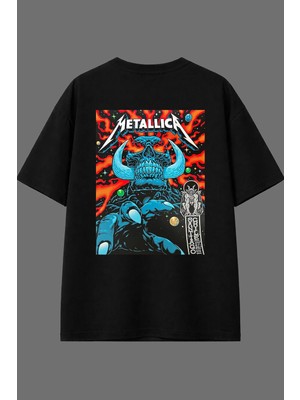 Vsrn Canavar Metalika Tasarım Arka Baskılı Siyah Oversize T Shirt