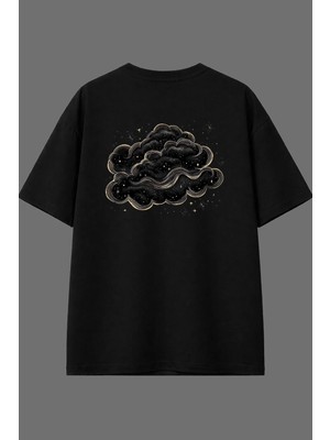 Vsrn Kara Bulutlar Tasarım Arka Baskılı Siyah Oversize T Shirt