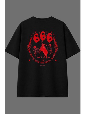 Vsrn Party With Tasarım Arka Baskılı Siyah Oversize T Shirt