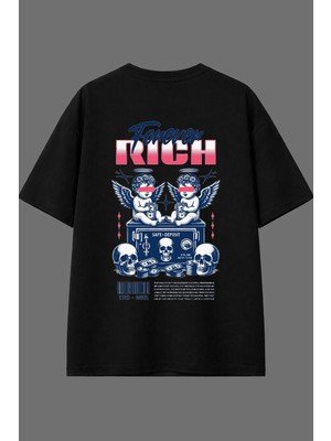 Vsrn Forever Rıch Tasarım Arka Baskılı Siyah Oversize T Shirt